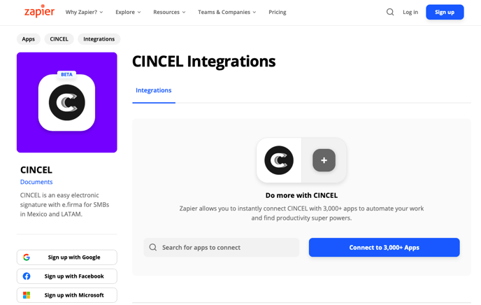 CINCEL Zapier integraciones con otras apps